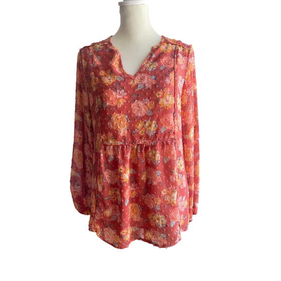 Matilda Jane Tops - Matilda Jane Swiss Dot Fall Floral Blouse Women Small Long Sleeve Top